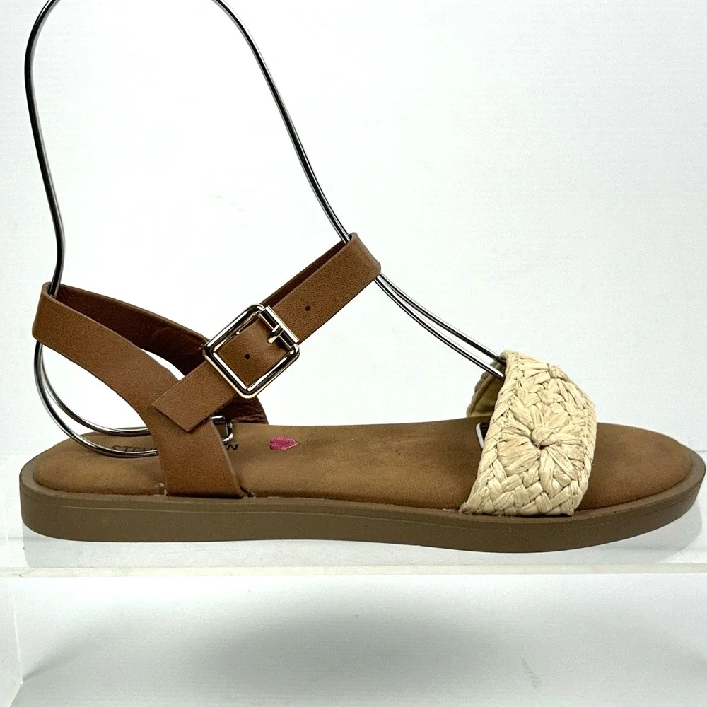 Steve‎ Madden Kids Girls Size 3 Tan Woven Straw Slingback Sandals Pink NEW